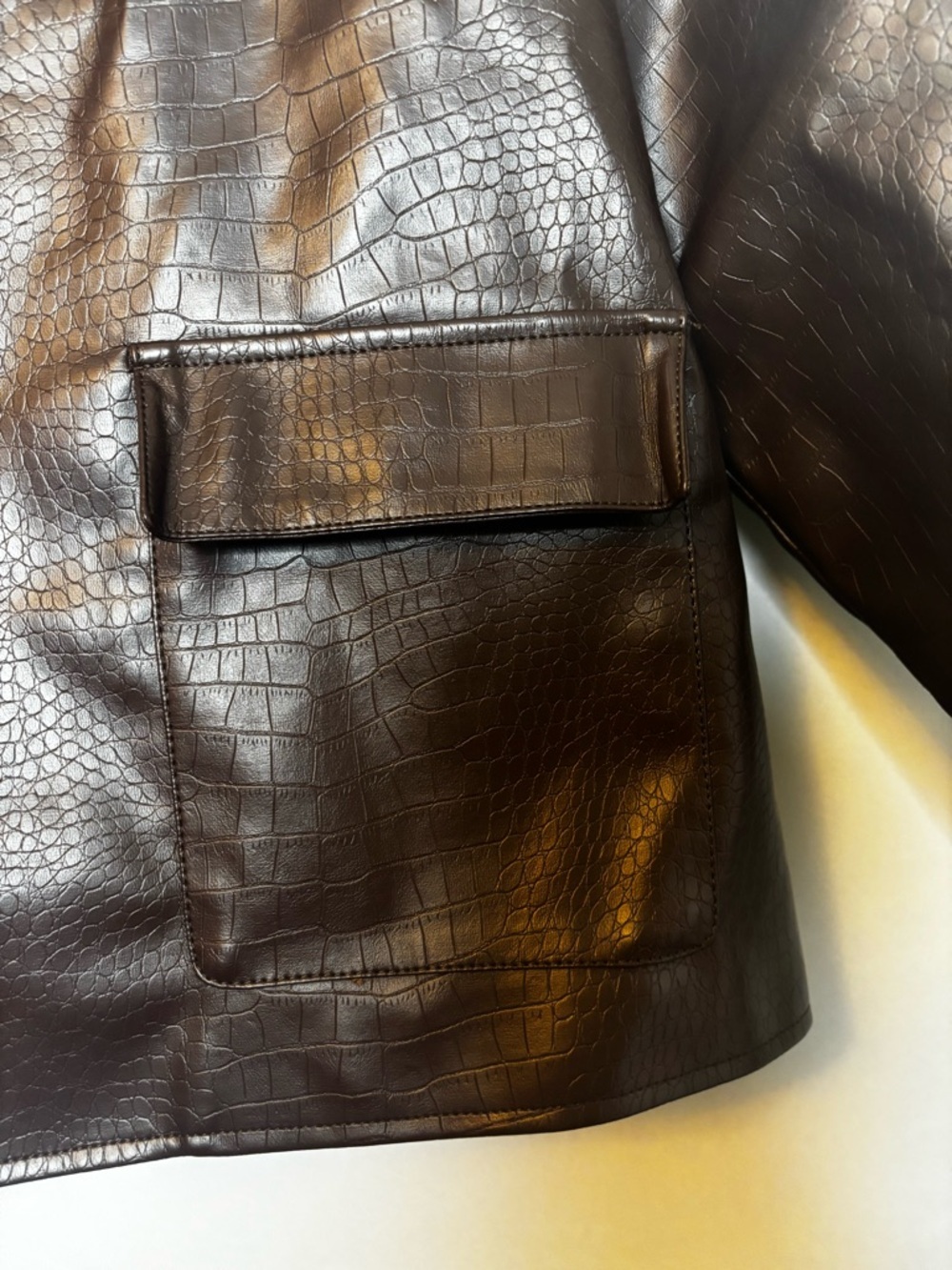 Jason Wu Croc Embossed Moto Vegan Brown Y2K Faux Leather Coat- Size Large - Picture 5 of 8